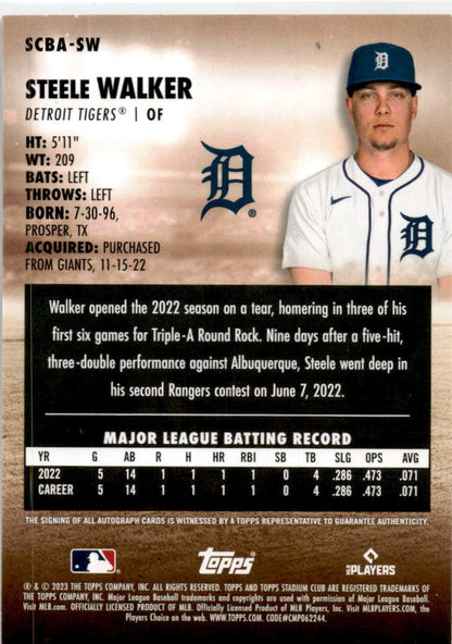 2023 Stadium Club Autographs #SCBA-SW Steele Walker Auto Detroit Tigers