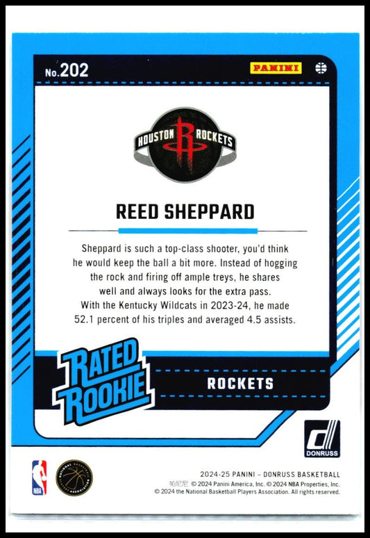 2024-25 Donruss #202 Reed Sheppard Rookie Houston Rockets
