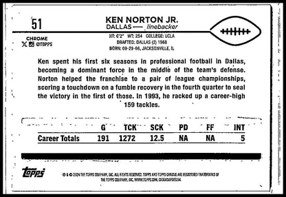 2024 Topps Chrome Pink Refractor #51 Ken Norton Jr. Dallas Cowboys