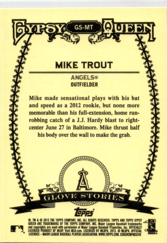 2013 Topps Gypsy Queen Glove Stories #GS-MT Mike Trout Los Angeles Angels