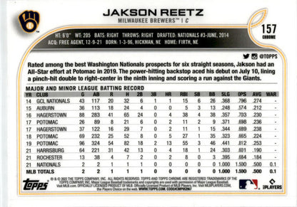 2022 Topps Chrome X-Fractor #157 Jakson Reetz Milwaukee Brewers