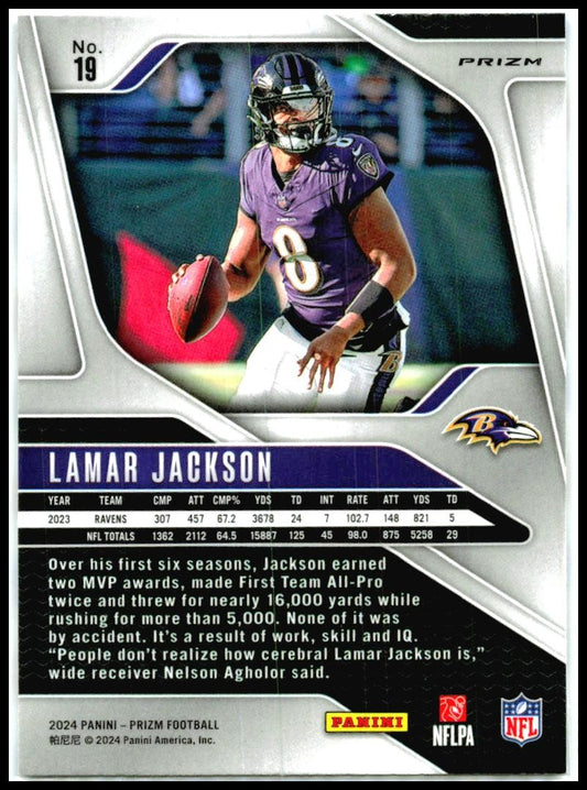 2024 Panini Prizm Red White and Blue #19 Lamar Jackson Baltimore Ravens