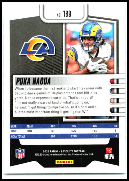 2023 Panini Absolute Green #189 Puka Nacua Los Angeles Rams