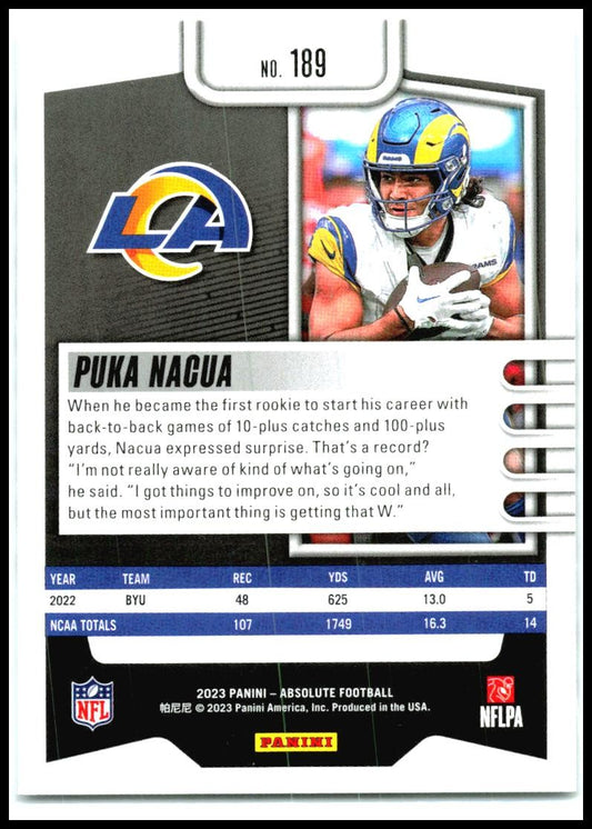 2023 Panini Absolute Green #189 Puka Nacua Los Angeles Rams