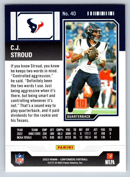 2023 Panini Contenders - Bronze Game Ticket #40 C.J. Stroud (RC) Houston Texans