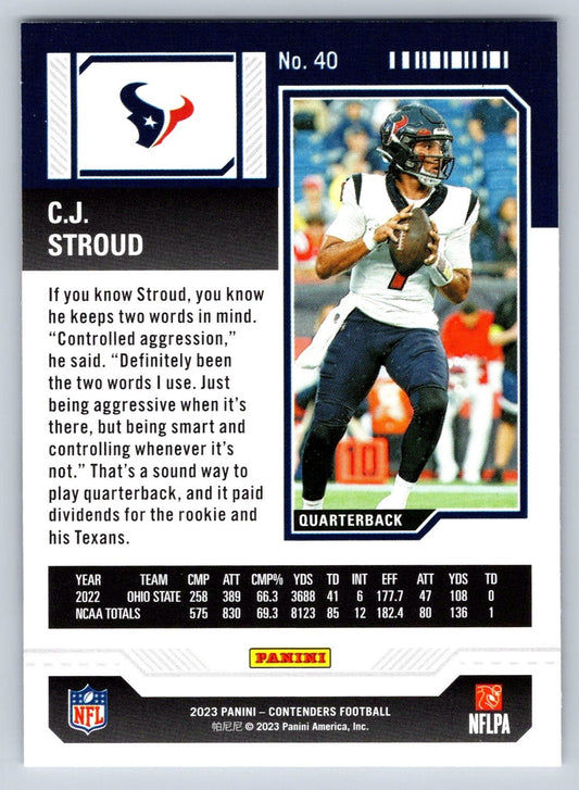 2023 Panini Contenders - Bronze Game Ticket #40 C.J. Stroud (RC) Houston Texans