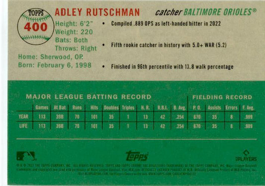 2023 Topps Chrome Platinum Anniversary #400 Adley Rutschman Rookie Orioles