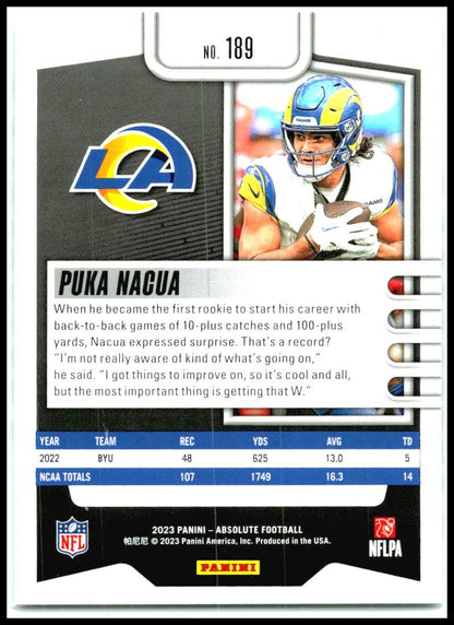 2023 Panini Absolute Signature Rookies #189 Puka Nacua Auto Los Angeles Rams