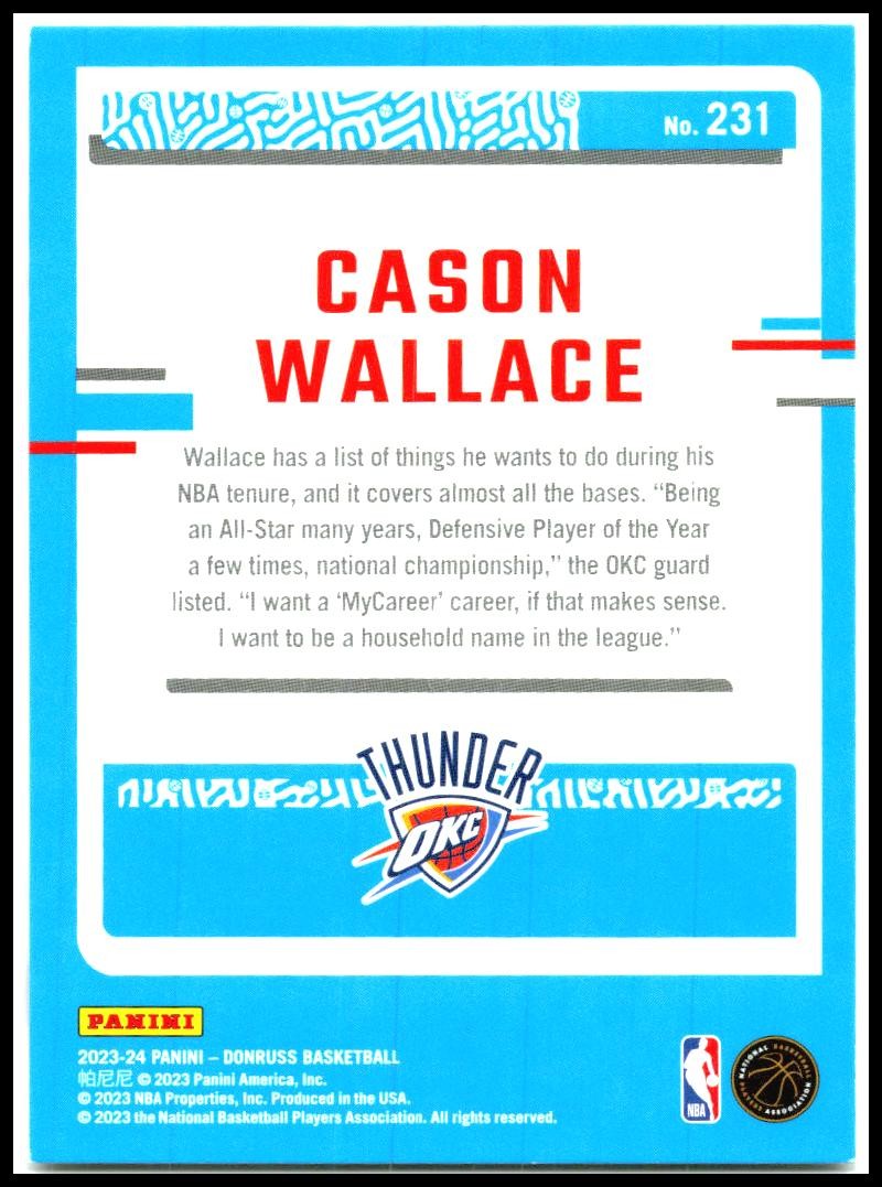 2023-24 Donruss #231 Cason Wallace Rookie Oklahoma City Thunder