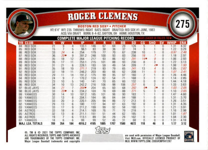 2021 Topps Archives #275 Roger Clemens Boston Red Sox