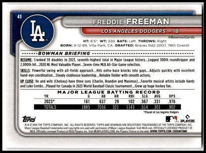 2024 Bowman #43 Freddie Freeman Los Angeles Dodgers