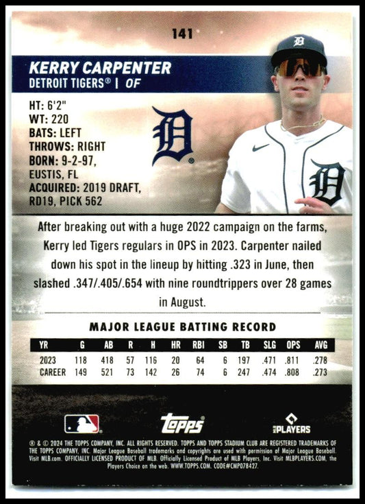 2024 Stadium Club #141 Kerry Carpenter Detroit Tigers