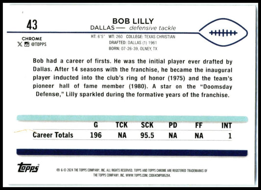 2024 Topps Chrome X-Fractor #43 Bob Lilly Dallas Cowboys