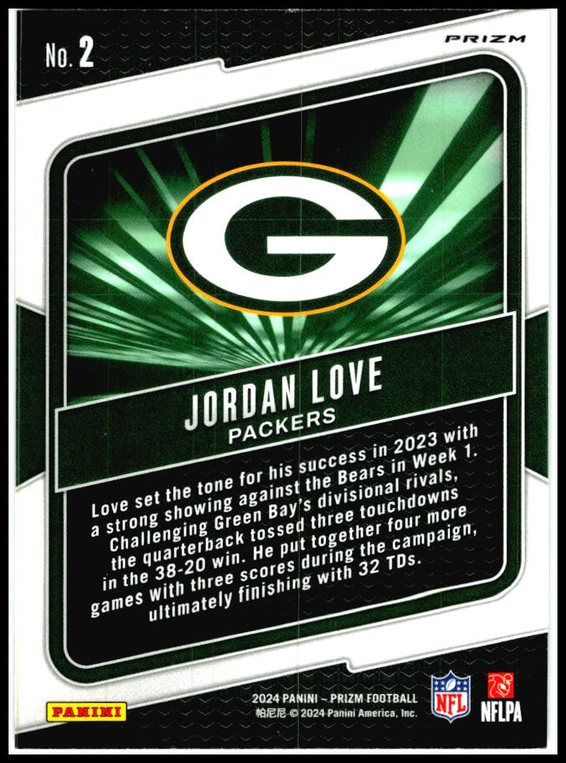 2024 Panini Prizm Hype Green Prizm #2 Jordan Love Green Bay Packers