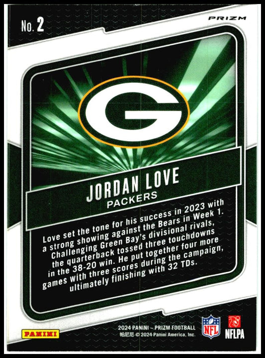 2024 Panini Prizm Hype Green Prizm #2 Jordan Love Green Bay Packers