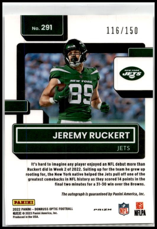2022 Donruss Optic Rated Rookies Autographs #291 Jeremy Ruckert Rookie Auto Jets