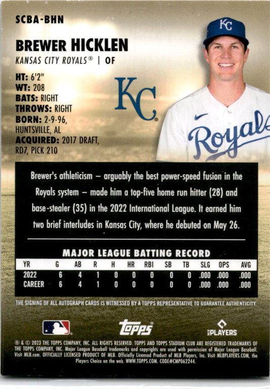 2023 Stadium Club #SCBA-BHN Brewer Hicklen Auto Kansas City Royals