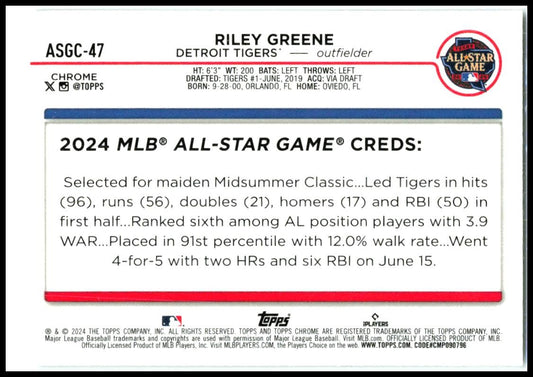 2024 Topps Chrome 2024 All Star Game Chrome #ASGC-47 Riley Greene Tigers