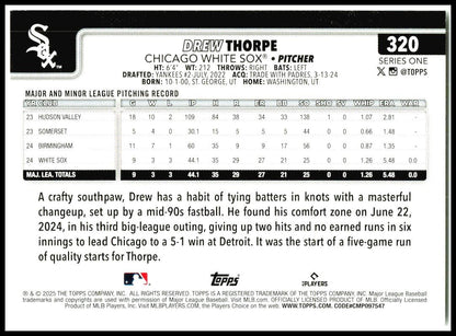 2025 Topps #320 Drew Thorpe Chicago White Sox