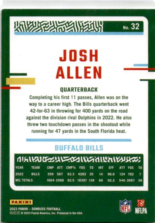 2023 Donruss #32 Josh Allen Buffalo Bills