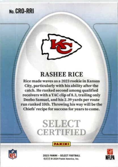 2023 select #CRO-RRI Rashee Rice Select Certified Kansas City Chiefs