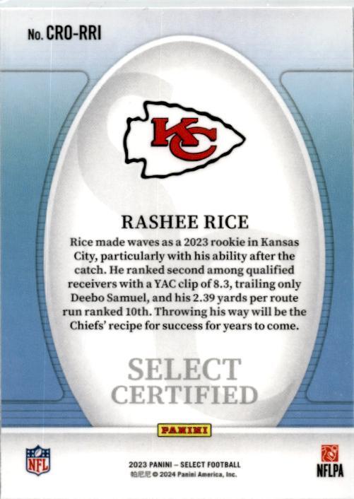 2023 select #CRO-RRI Rashee Rice Select Certified Kansas City Chiefs
