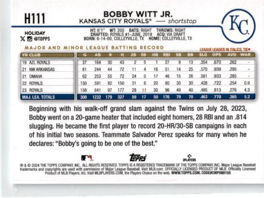 2024 Topps Holiday Antlers #H111b Bobby Witt Jr. Kansas City Royals