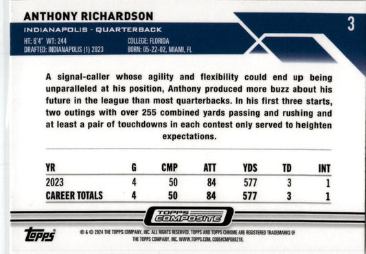 2023 Topps Composite #3 Anthony Richardson Rookie Indianapolis Colts