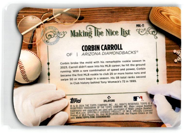 2024 Topps Holiday Making the Nice List #MNL-11 Corbin Carroll Diamondbacks