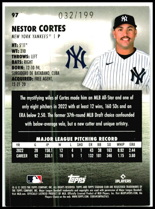 2023 Stadium Club Orange Foil #97 Nestor Cortes #/199 New York Yankees