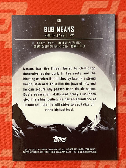 2024 Topps Midnight Summer Solstice #69 Bub Means Rookie #/50 New Orleans Saints
