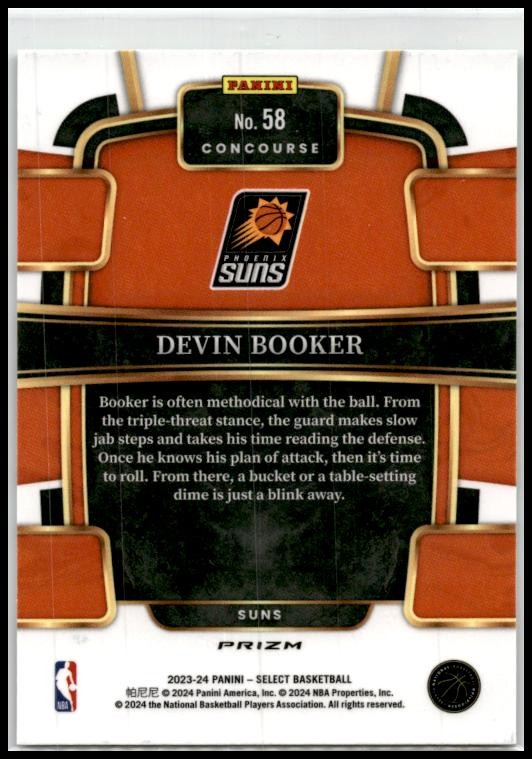 2023-24 Panini Select Green White Purple Prizms #58 Devin Booker Phoenix Suns