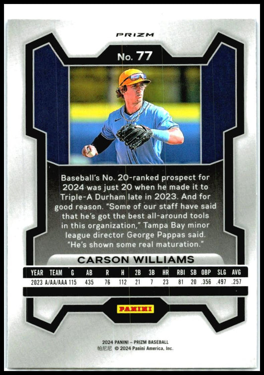 2024 Panini Prizm Blue Ice Prizms #77 Carson Williams Tampa Bay Rays