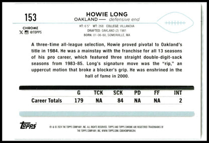 2024 Topps Chrome Prism Refractor #153 Howie Long Oakland Raiders