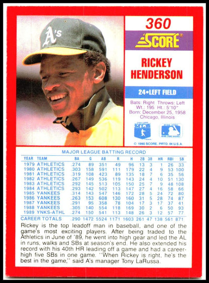 1990 Score #360 Rickey Henderson Oakland Athletics