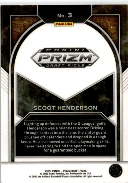 2023 Panini Prizm Draft Picks #3 Scoot Henderson RC Portland Trail Blazers