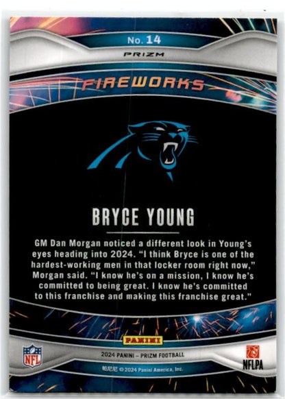 2024 Panini Prizm Fireworks Green Prizm #14 Bryce Young Carolina Panthers