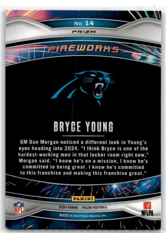 2024 Panini Prizm Fireworks Green Prizm #14 Bryce Young Carolina Panthers