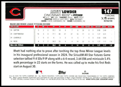 2025 Topps Chrome Refractors #147 Rhett Lowder Rookie Cincinnati Reds