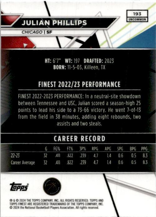 2023-24 Topps Finest Uncommon #193 Julian Philips Bulls