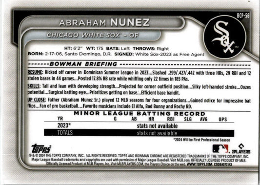 2024 Bowman #BCP-56 Abraham Nunez Chicago White Sox