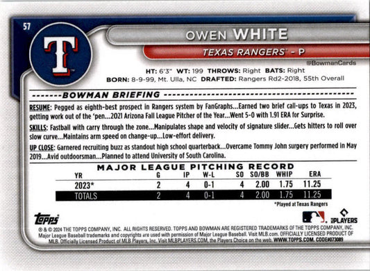 2024 Bowman #57 Owen White Rookie