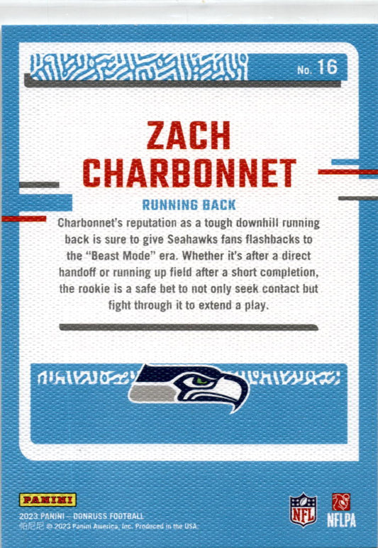 2023 Donruss Rated Rookie Portrait #16 Zach Charbonnet Seattle Seahawks