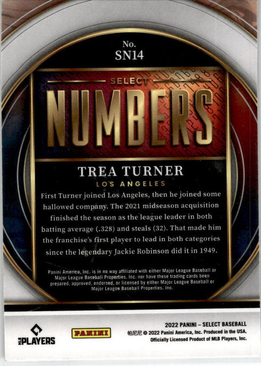 2022 Panini Select Numbers #SN14 Trea Turner Los Angeles Dodgers