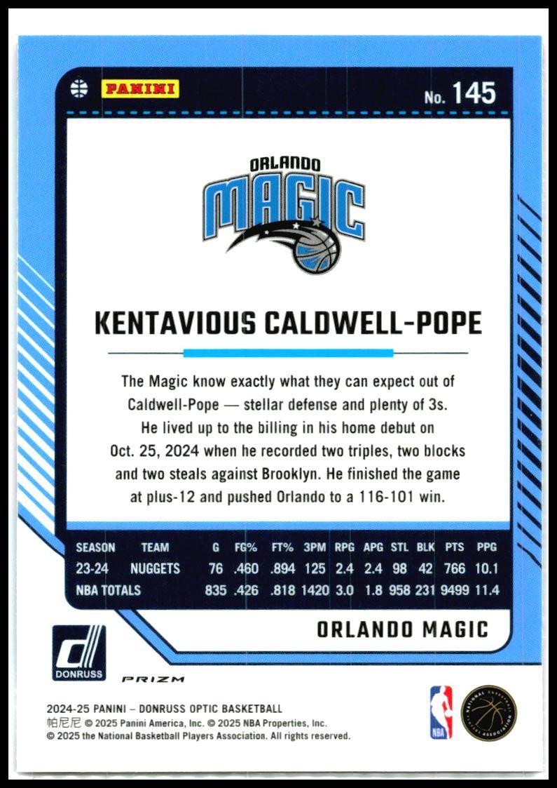 2024-25 Donruss Optic Hyper Pink #145 Kentavious Caldwell-Pope Orlando Magic