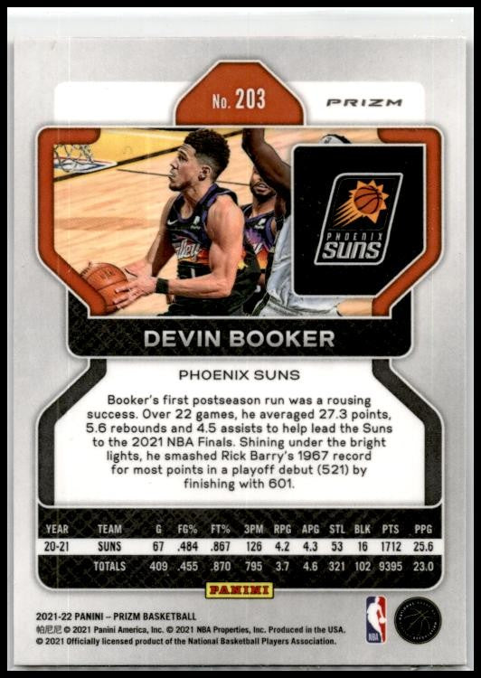 2021-22 Panini Prizm Red White and Blue #203 Devin Booker Phoenix Suns