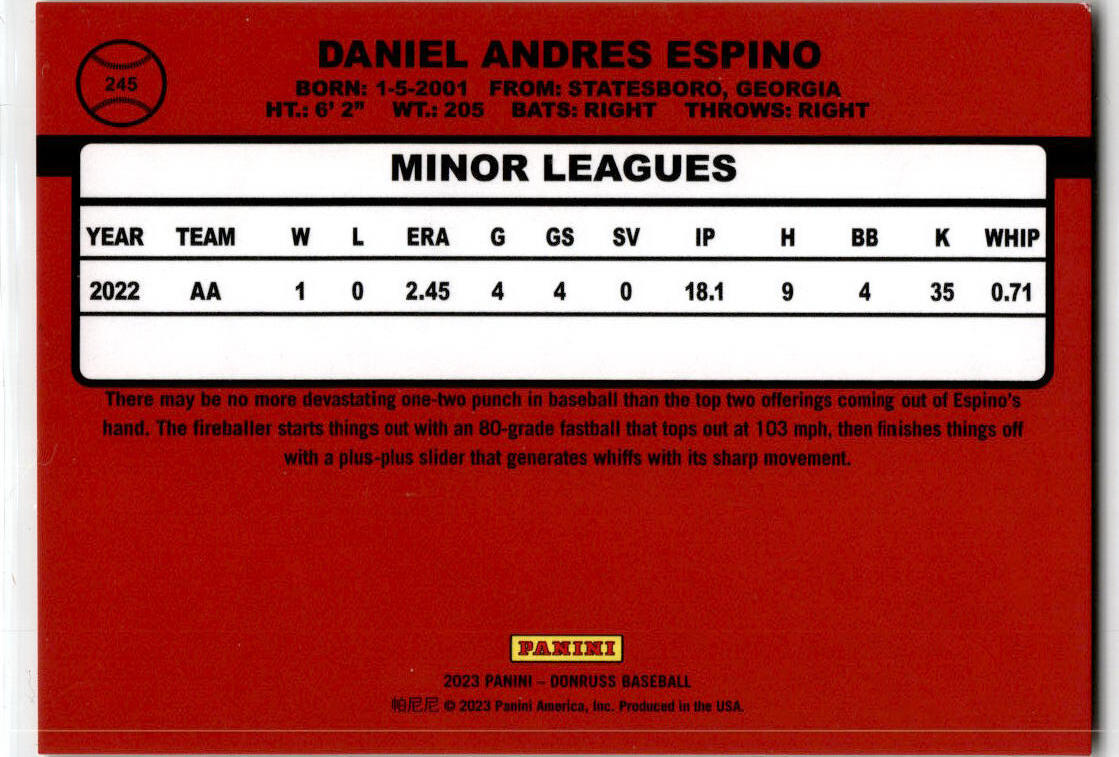 2023 Donruss Holo Red #245 Daniel Espino Cleveland /2023