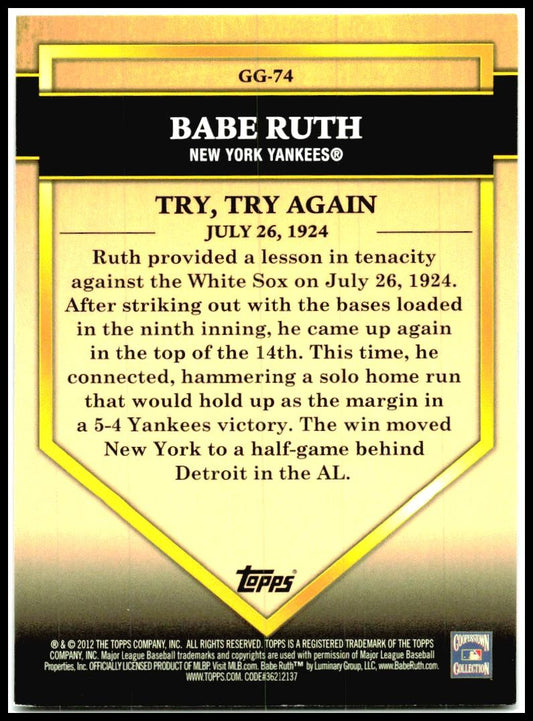 2012 Topps Golden Greats #GG-74 Babe Ruth New York Yankees