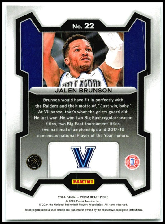 2024 Panini Prizm Draft Picks #22 Jalen Brunson Villanova Wildcats