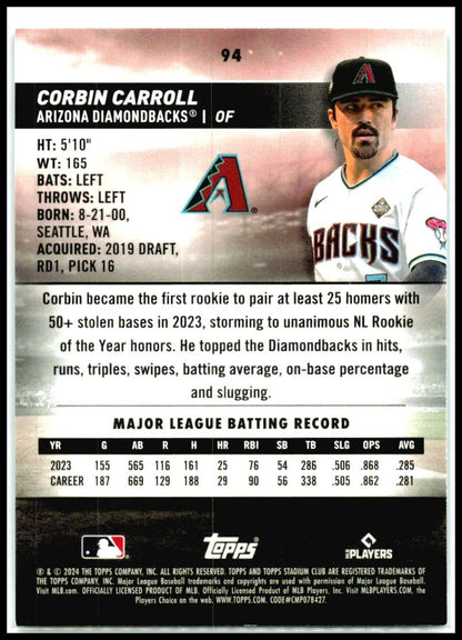 2024 Stadium Club #94 Corbin Carroll Arizona Diamondbacks
